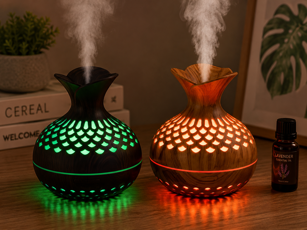Diffuseur d'arômes Vase Fleuri avec veilleuse LED