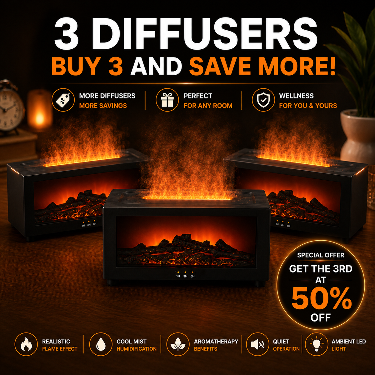 Diffuseur d'arômes Fantôme USB avec effet flamme LED et télécommande