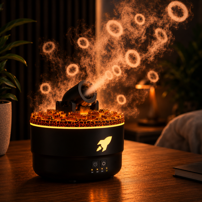 Diffuseur d'arômes Volcan avec anneau de fumée et effet craquelé lumineux, humidificateur