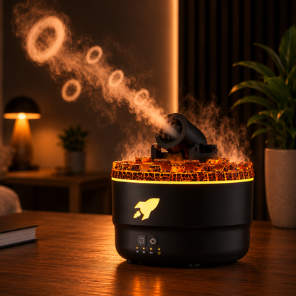 Diffuseur d'arômes Volcan avec anneau de fumée et effet craquelé lumineux, humidificateur